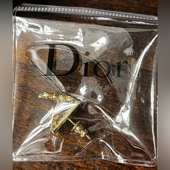 Dior Gold Logo Earrings with Crystals - Picture 5 of 7